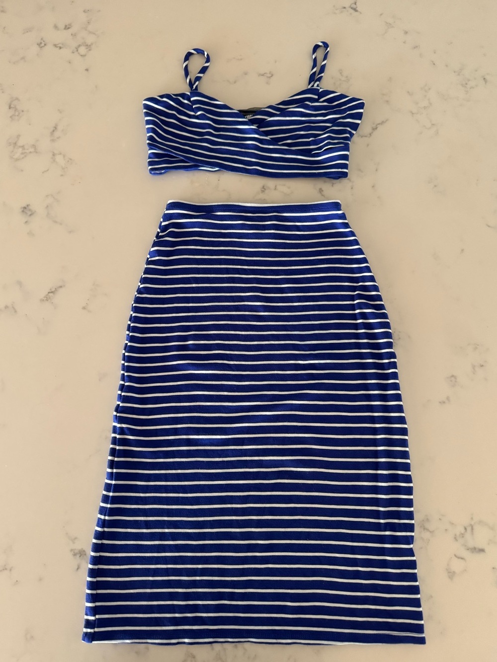 Reformation Set- Blue and White Striped Midi Skirt